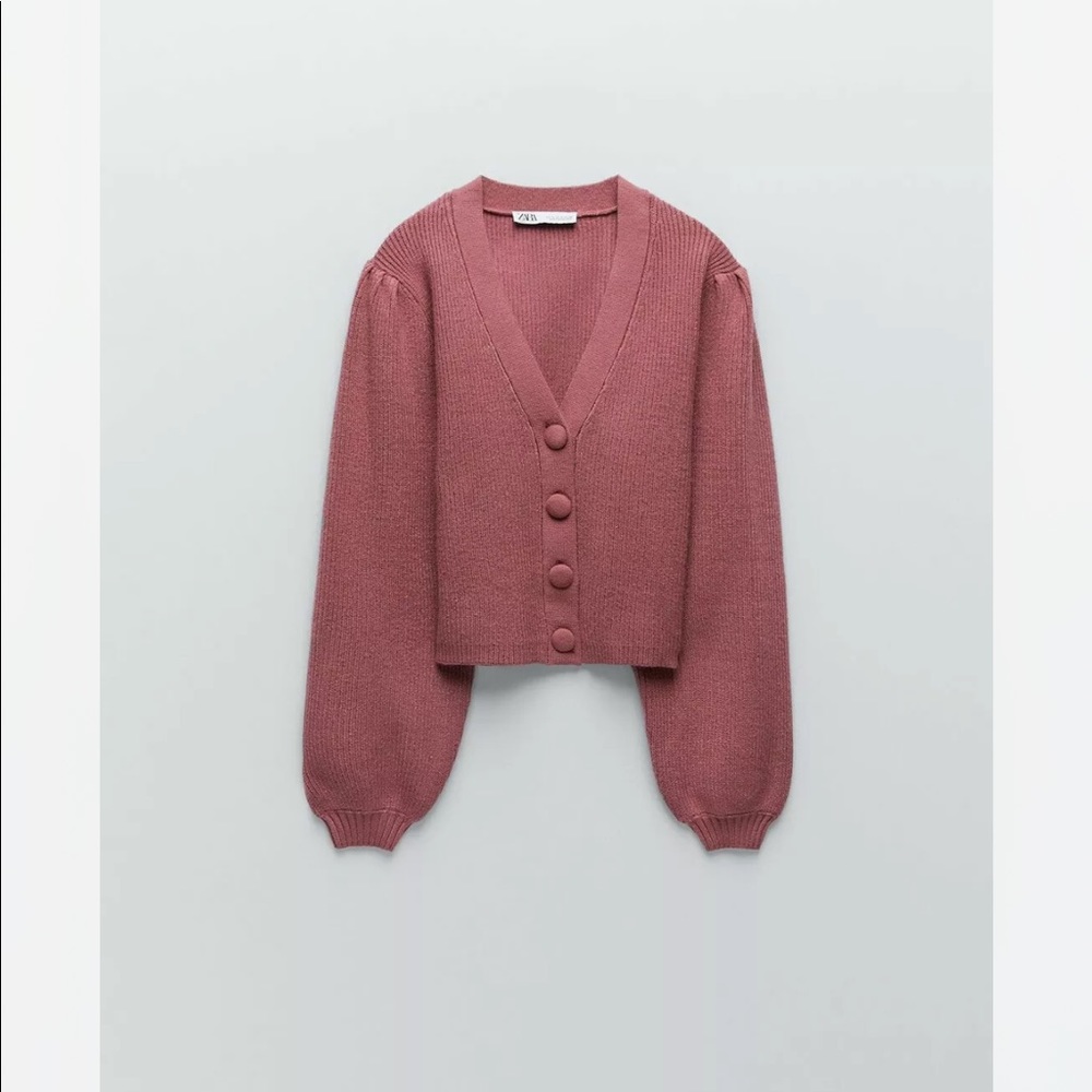 Zara puff sleeve cardigan size small purplish pink nwt